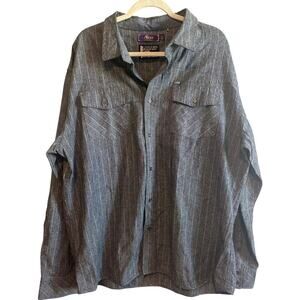 Akoo Long Sleeve Striped Button Down Shirt In Gray Size 3XL